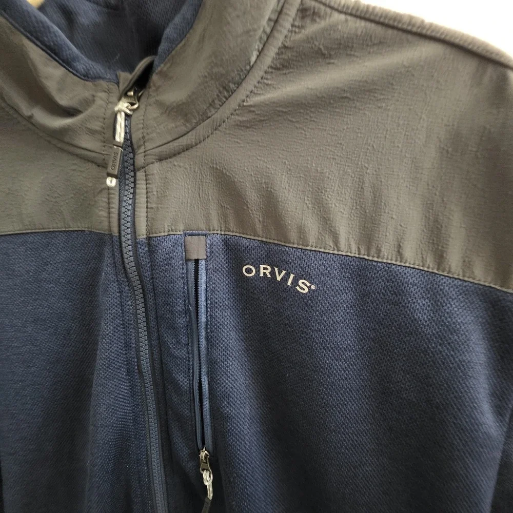 Orvis Classic Collection Fleece Lined Full Zip Blue/Gray Jacket Mens XL outdoors